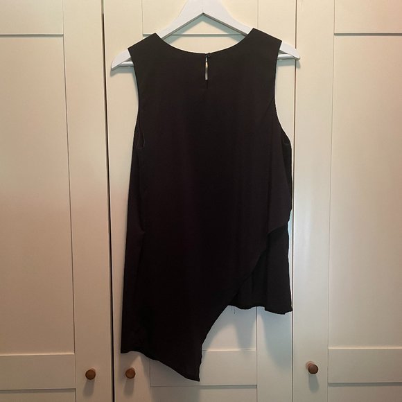 Black Sleeveless Asymmetrical Tiered Blouse, Size L - Picture 3 of 5